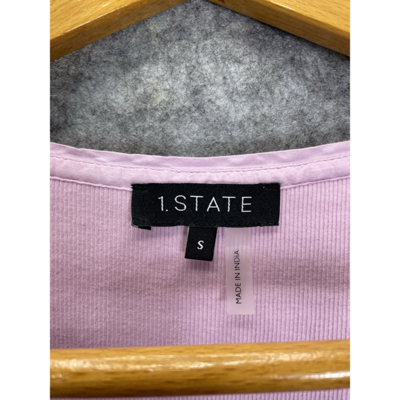 1. State Women's Pink Flutter Sleeve Ribbed Top Blouse Small Ruched Shoulders - Picture 3 of 8